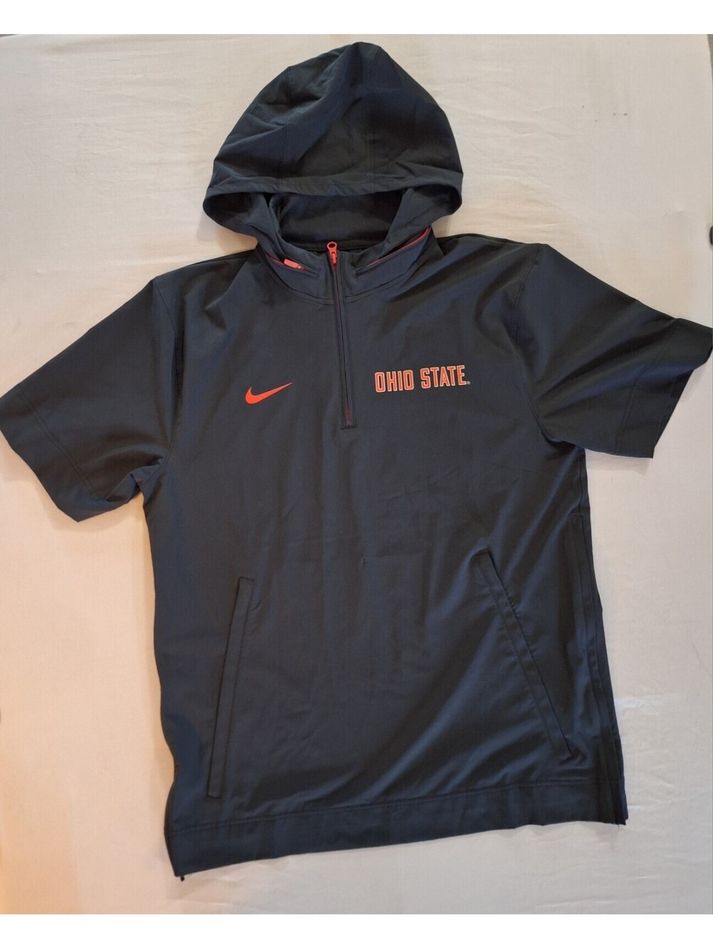 Nike Ohio State Buckeyes Sideline Coach Short Sleeve 1/2 Zip Hoodie Jacket M